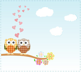 Image showing Background with owls in love sitting on branch