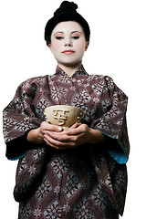 Image showing Asian woman jade bowl