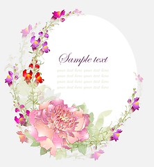 Image showing Greeting card with peony. Illustration peony.