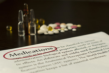 Image showing Drugs and paper with text medications