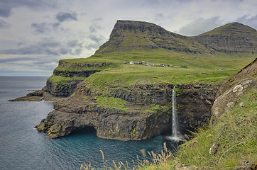 Image showing Steep green hills in the Faroe Islands