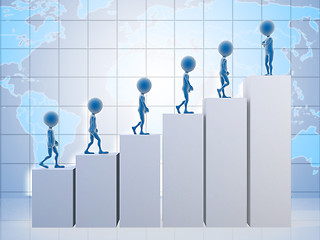 Image showing 3D business men climbing a graph with one confident business man