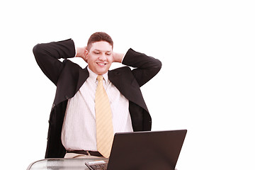 Image showing Young business man relax with happily after working 