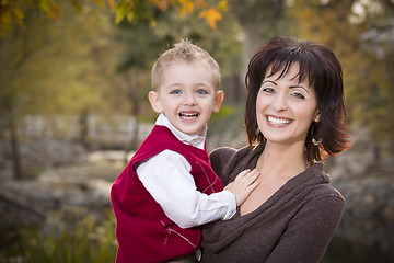 Image showing Attractive Mother and Son Portrait Outside