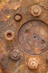 Image showing Detail of rusty wheel rim