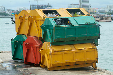 Image showing Six garbage containers