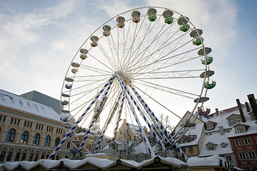 Image showing big Christmas Ferris wheel on town square