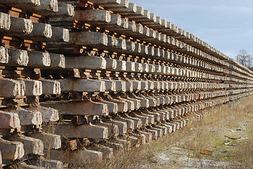 Image showing Rows of rails and cross-ties