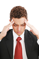 Image showing Attractive young man suffering from headache. All on white backg