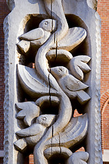 Image showing Graven handmade wooden sculpture closeup.