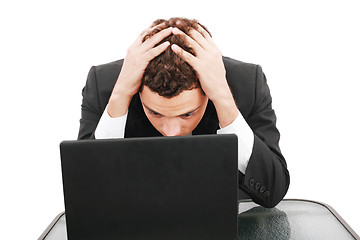 Image showing Worried businessman with paperwork stressful businesslife