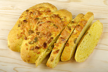 Image showing sliced corn bread with pumpkin seeds