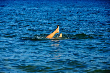 Image showing Feet of the young woman in water