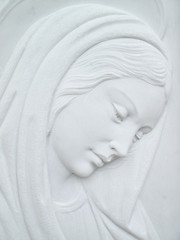 Image showing virgin mary on white marble tombstone