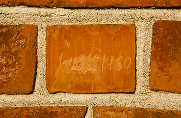 Image showing Closeup of wall made of bricks background fragment