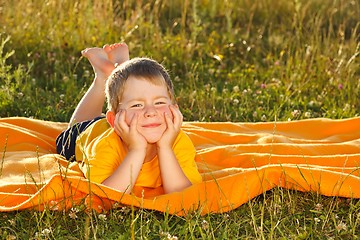 Image showing Boy in sunset