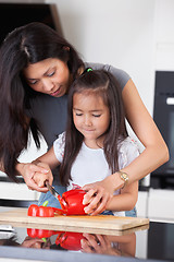 Image showing Mother teaches daughter to cook