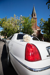 Image showing Wedding Limo and Church