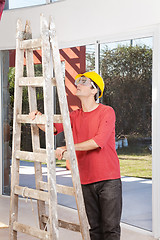 Image showing Engineer with ladder