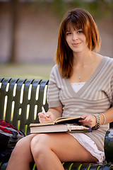 Image showing Student Writing in Journal Outdoors