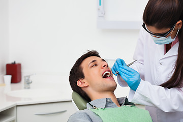 Image showing Dentist examining patient
