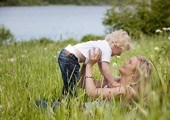 Image showing Mother and Child in Meadow