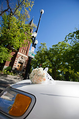 Image showing Wedding Limo by Church
