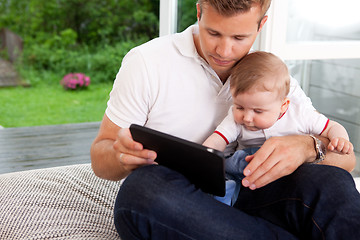 Image showing Digital Tablet Father Son