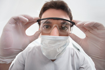 Image showing Dentist adjusting eyewear