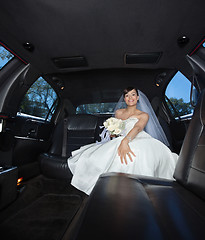 Image showing Bride Sitting in Limousine