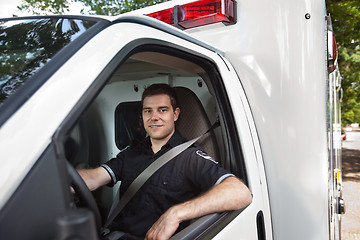 Image showing Paramedic Portrait Driving Ambulance