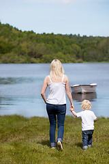 Image showing Mother with Son near Lake