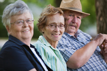 Image showing Senior friends sitting together in park