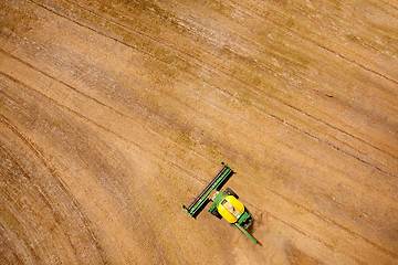 Image showing Overhead View of Harvester in Field