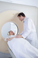 Image showing Woman receiving CT scan test