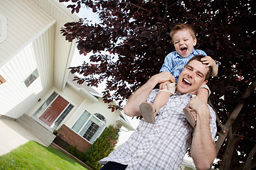 Image showing Father with Toddler Son on Shoulders