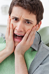 Image showing Scared man in Dental Clinic