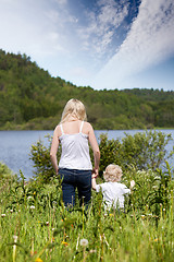 Image showing Mother and Son in Meadow