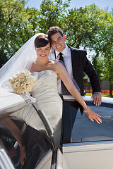 Image showing Wedding Couple Portrait with Limo