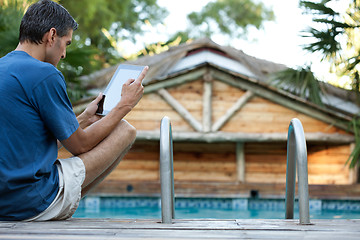 Image showing Casual Man Holding Tablet PC