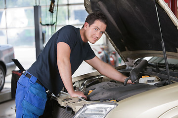 Image showing Mechanic Portrait Working on Car