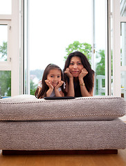 Image showing Mother Daughter with Head on Hands