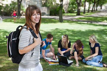 Image showing Young college girl at college campus