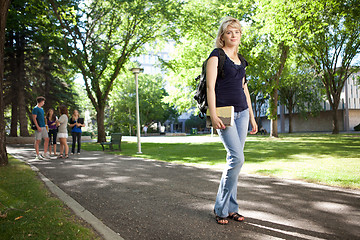 Image showing College Girl Walking to Class