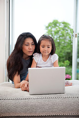 Image showing Mother and daughter with laptop