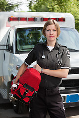 Image showing EMS Professional Woman with Oxygen Unit