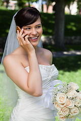 Image showing Bride on Cell Phone