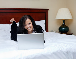 Image showing Beautiful Female Executive Using Laptop