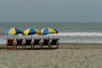 Image showing chaise lounges on pacific ocean