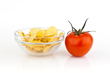 Image showing Potato chips with tomato.